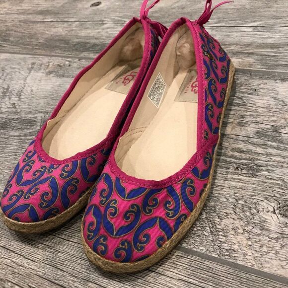 UGG Pink Canvas Indah Indahmara Lace Back Flats - Picture 2 of 14